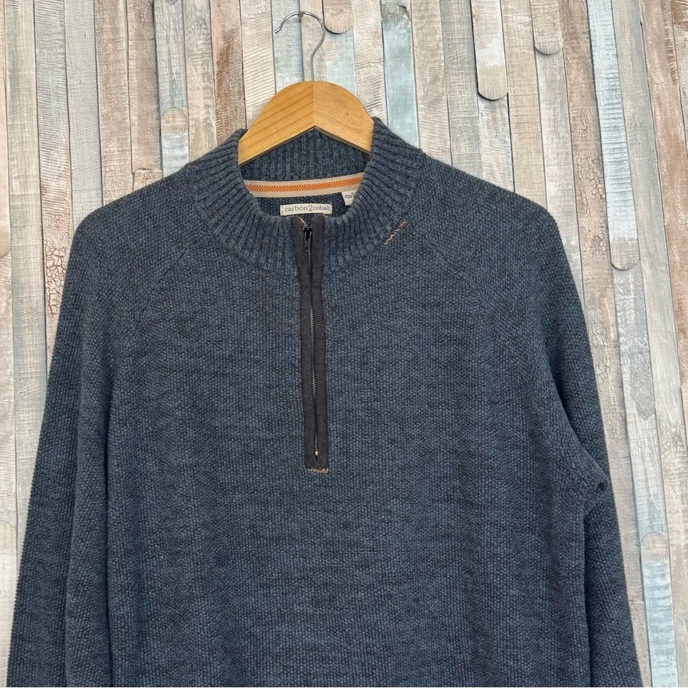 Carbon2cobalt XL Quarter Zip Knit Pullover Sweater Heather Blue Exposed Seam‎